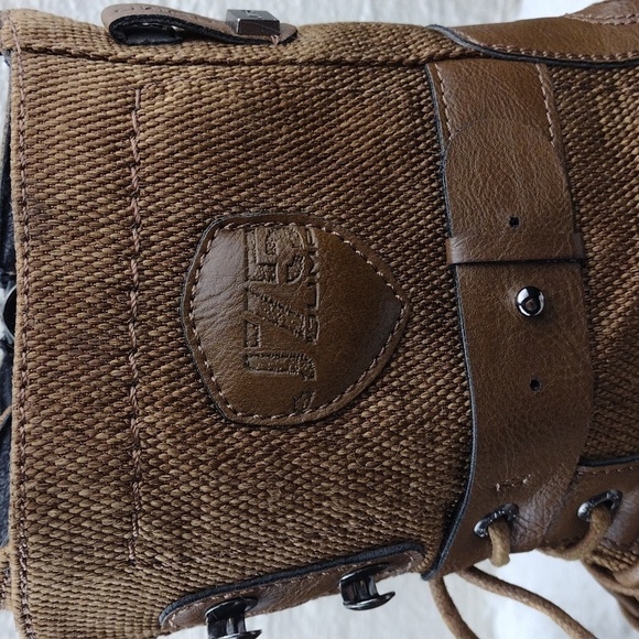 J75 by Jump Deploy Brown Faux Leather Canvas Round Cap Toe Lace Up Combat Boot - Picture 14 of 16